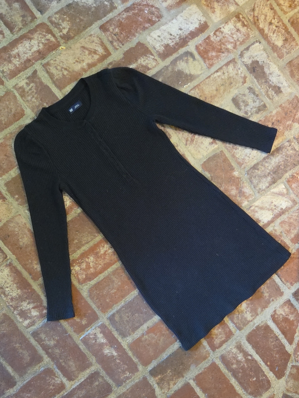 GAP Black Waffleknit Henley Long Sleeve Dress Womens S